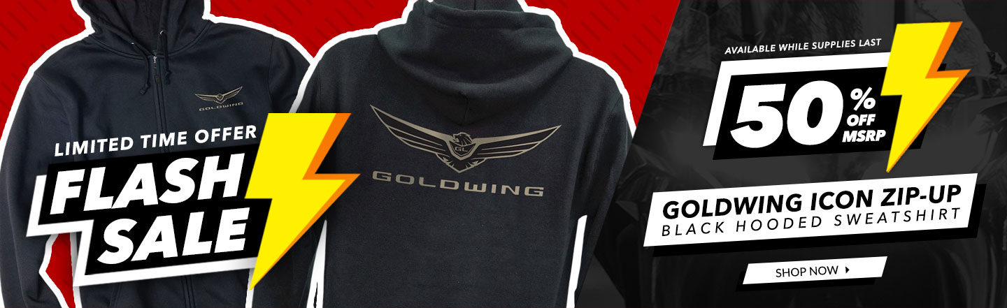 Flash Sale - Goldwing Icon Zip-Up Black Hooded Sweatshirt - 50% Off MSRP - Limited Time Offer - Available While Supplies Last