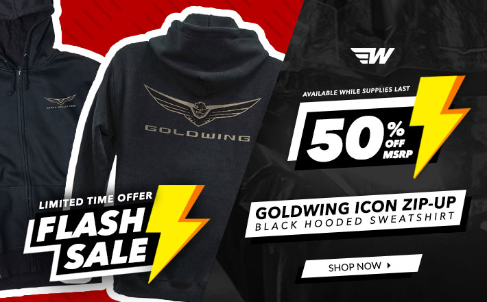 Flash Sale - Goldwing Icon Zip-Up Black Hooded Sweatshirt - 50% Off MSRP - Limited Time Offer - Available While Supplies Last