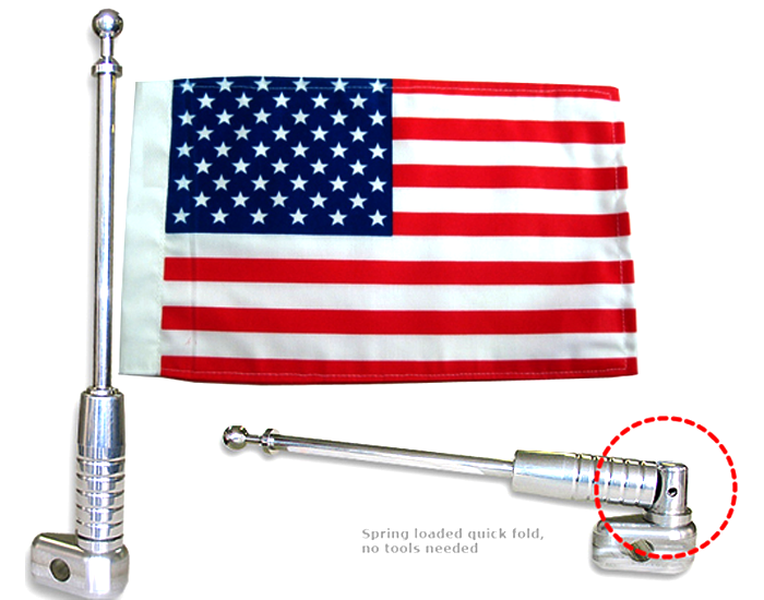 Folding Billet Flag Pole+USA Flag COMBO